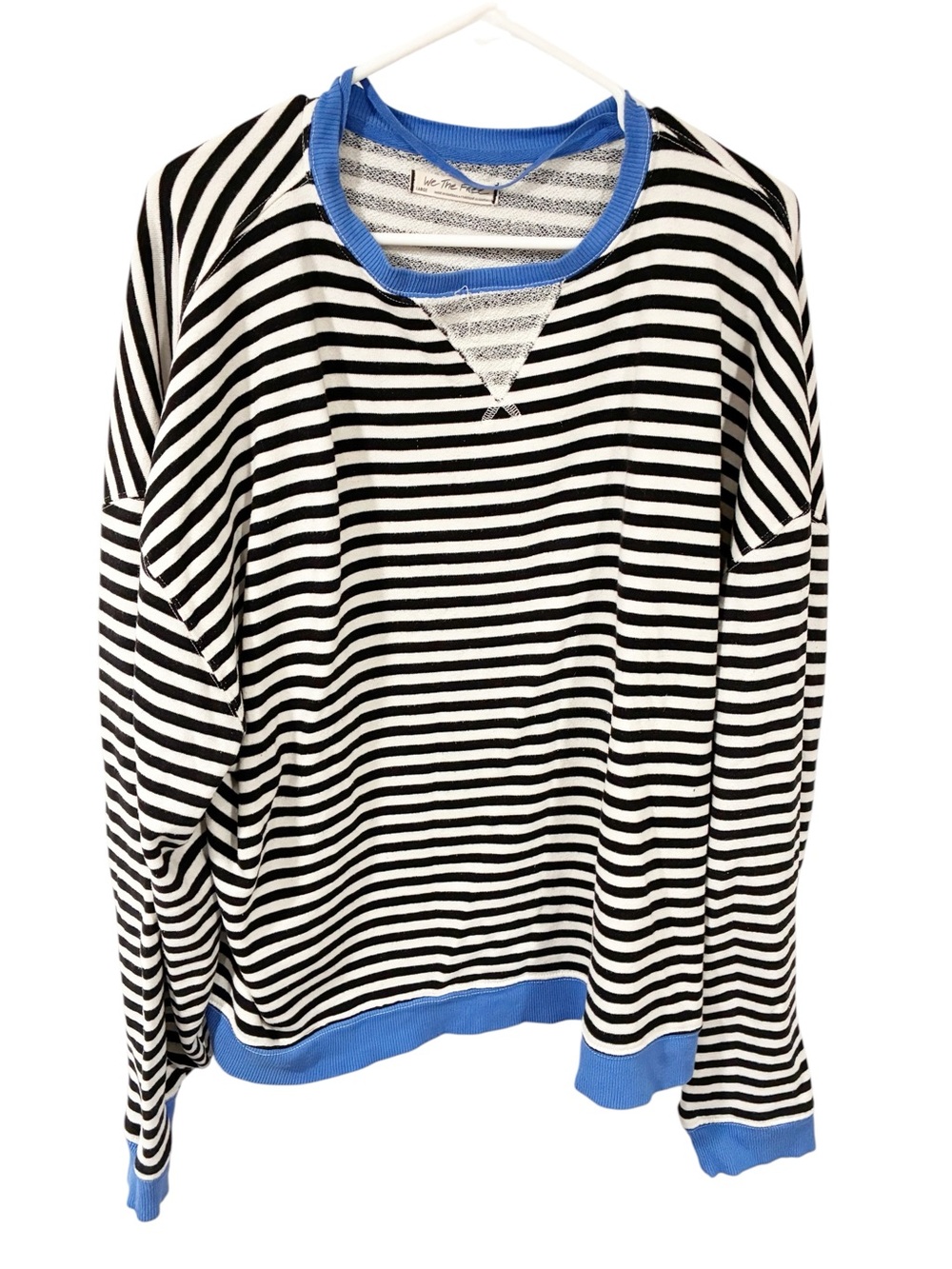 Free People We The Free Classic Striped Crew in Black Combo Black White Large